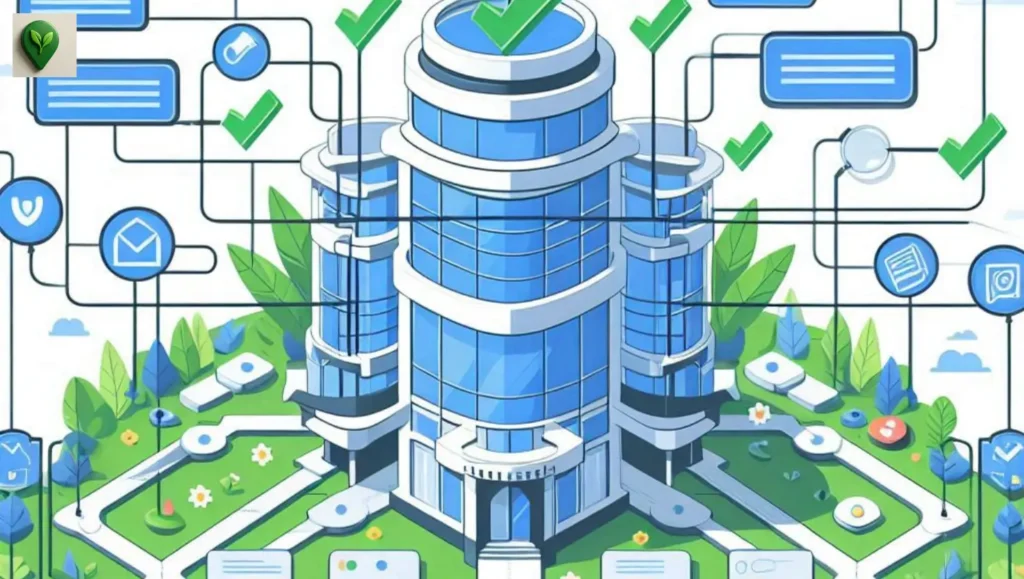 Professional flat-style illustration of a healthy website architecture diagram with green checkmarks, representing successful Google crawling