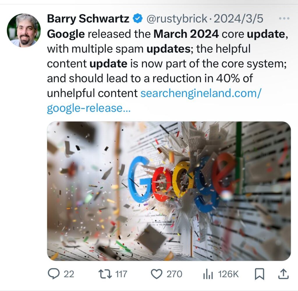 March 2024 google update by Barry Schwartz on twitter