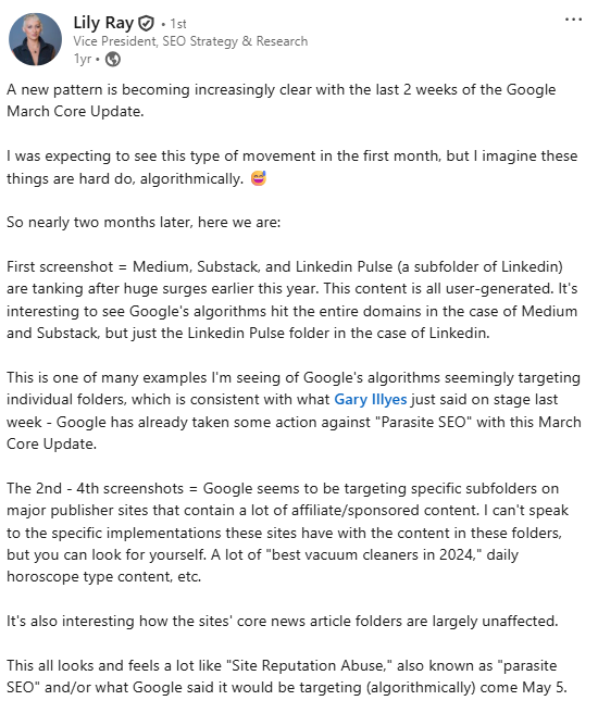 Lily Ray analysis of the google search update 